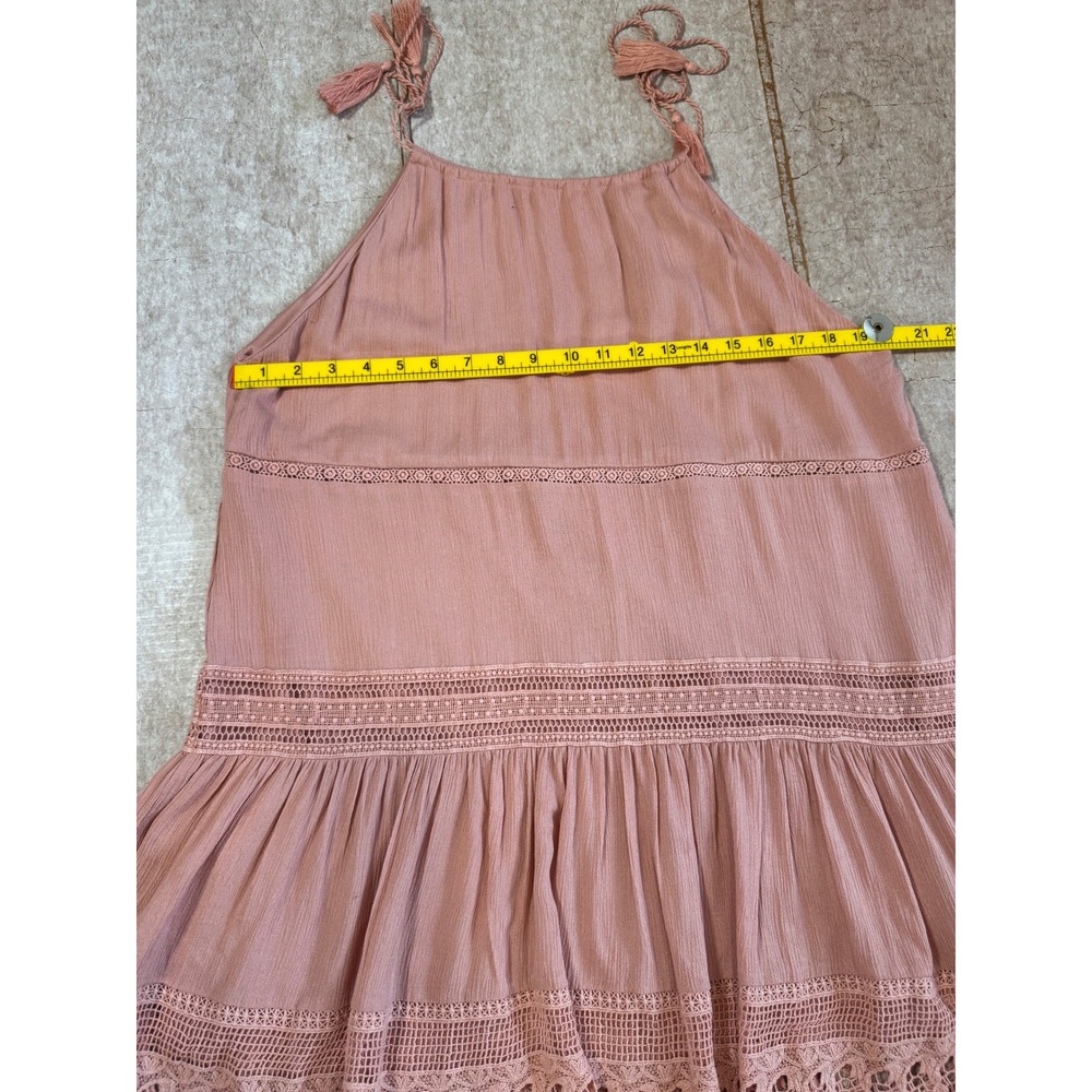 Lumie Pink‎ Lace Trim Tassel Tie Dress Women's Medium Boho Sleeveless Lined EUC - Picture 5 of 8